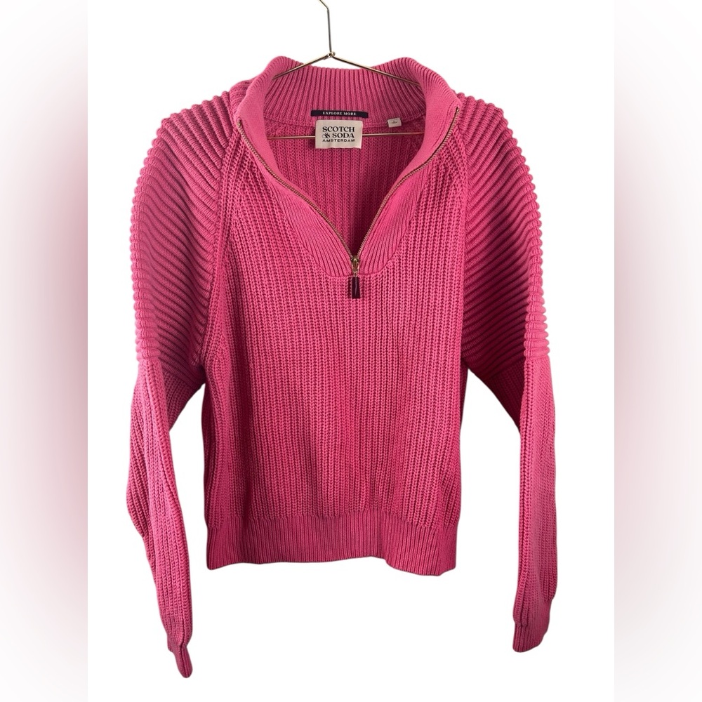 Scotch And Soda Half Zip Pull Over Relaxed Chunky Knit Sweater L Pink